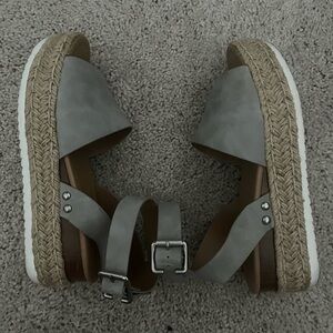 Soda Gray Espadrille Platform Sandals with Ankle Strap